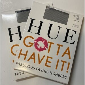 NIP 2 Pairs HUE Gotta Have It!‎ Control Top Pantyhose Shimmer Rib Gray Navy Sz 1